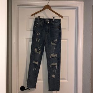 High Waist Distressed Boyfriend Jeans
